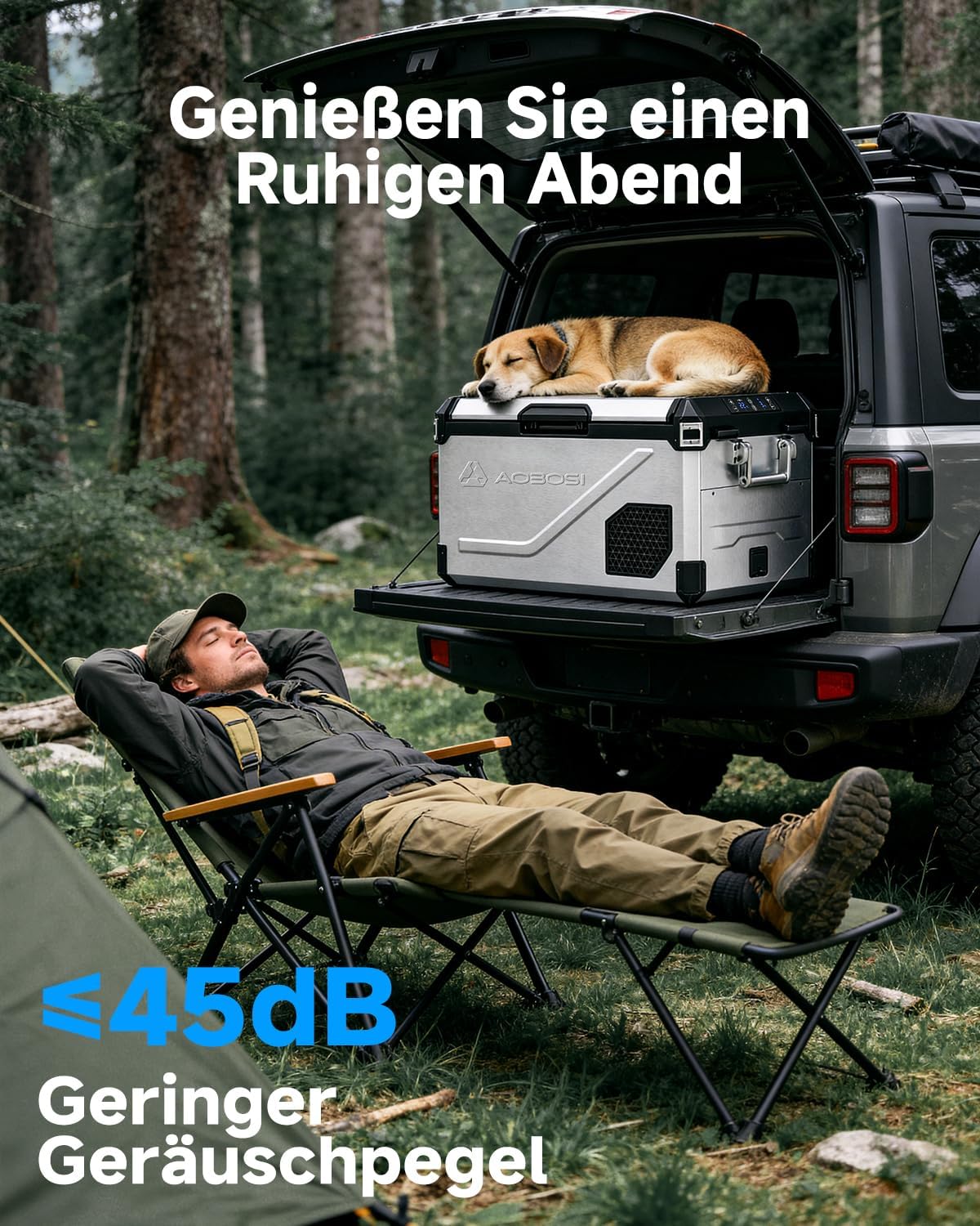 AAOBOSI Nevera de compresor de 45L con doble zona hasta -20℃, carcasa de acero inoxidable e interior de aluminio, 12/24V DC y 230V AC, nevera de compresor para coche, barco, camping y todoterreno