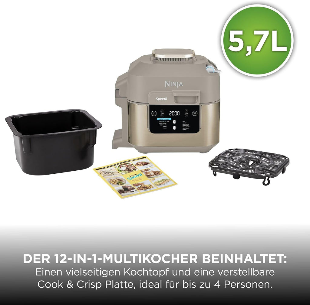 Multicocina Ninja Speedi, 5,7 L, 12 en 1, freidora de aire, cocción lenta, grill, horneado, Stone Gold ON500EUSTGD