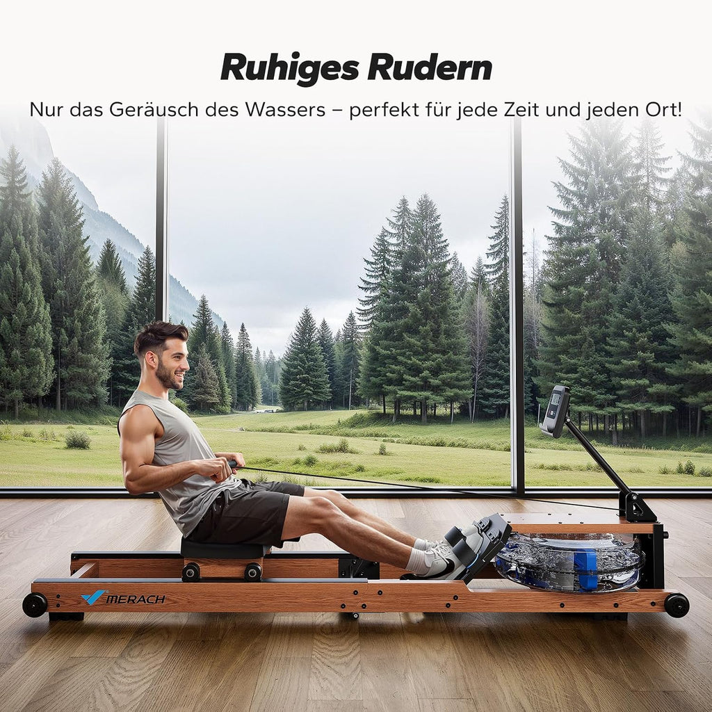 Máquina de remo de agua MR-R28 plegable de madera con resistencia al agua, pantalla LCD, compatibilidad con APP y capacidad de carga de 180 kg