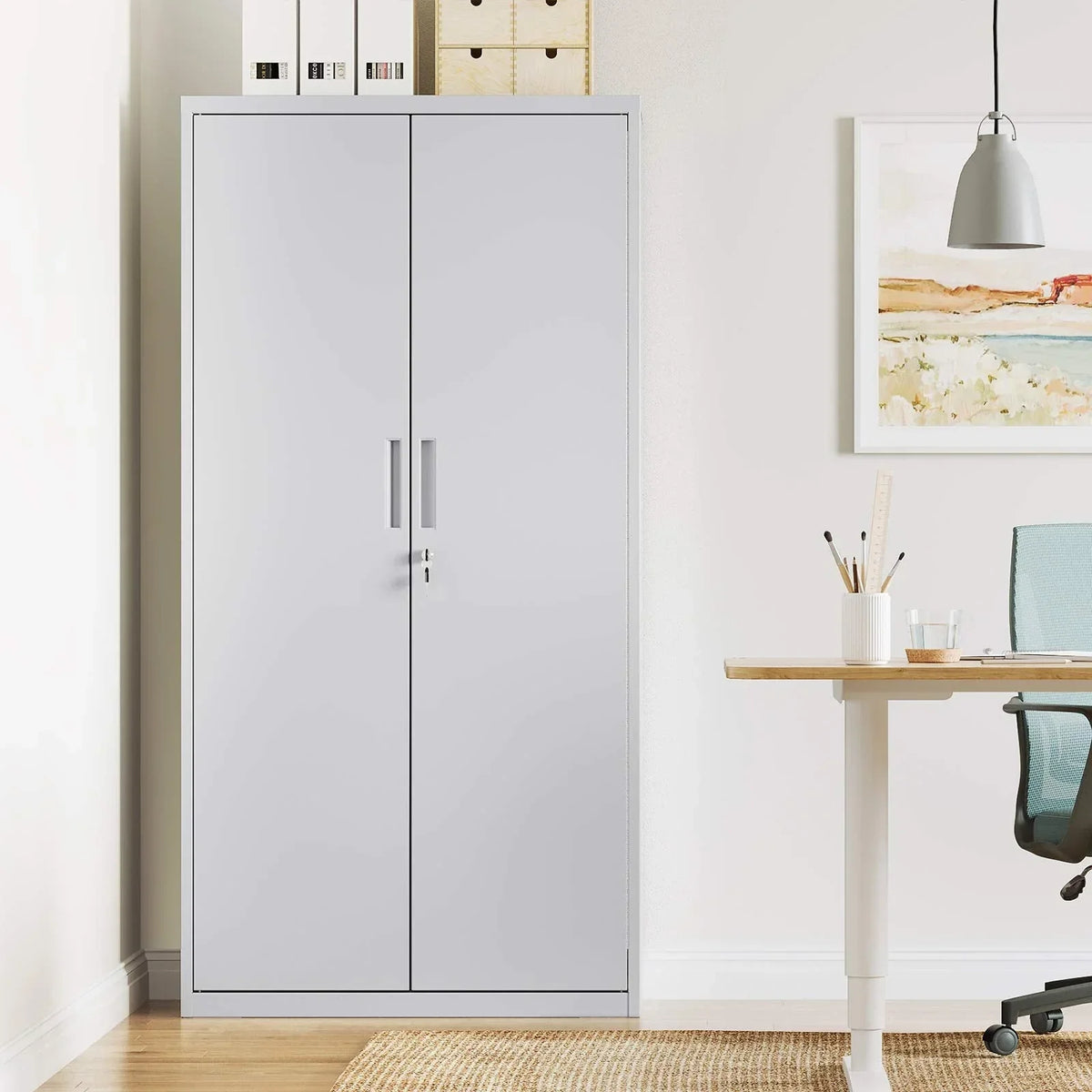 Armario archivador SONGMICS con puertas dobles y cerradura, 5 niveles y estantes ajustables, 80 x 40 x 180 cm