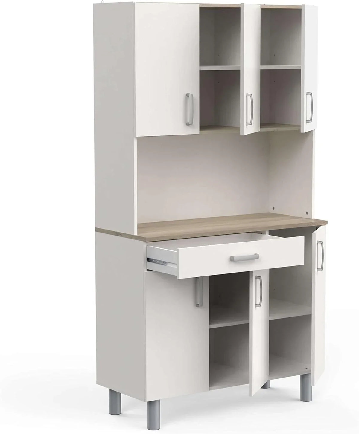 Miroytengo Mueble Auxiliar de Cocina, Alacena, Buffet 6 Puertas Color Blanco y Roble Kronberg 101 x 185 cm