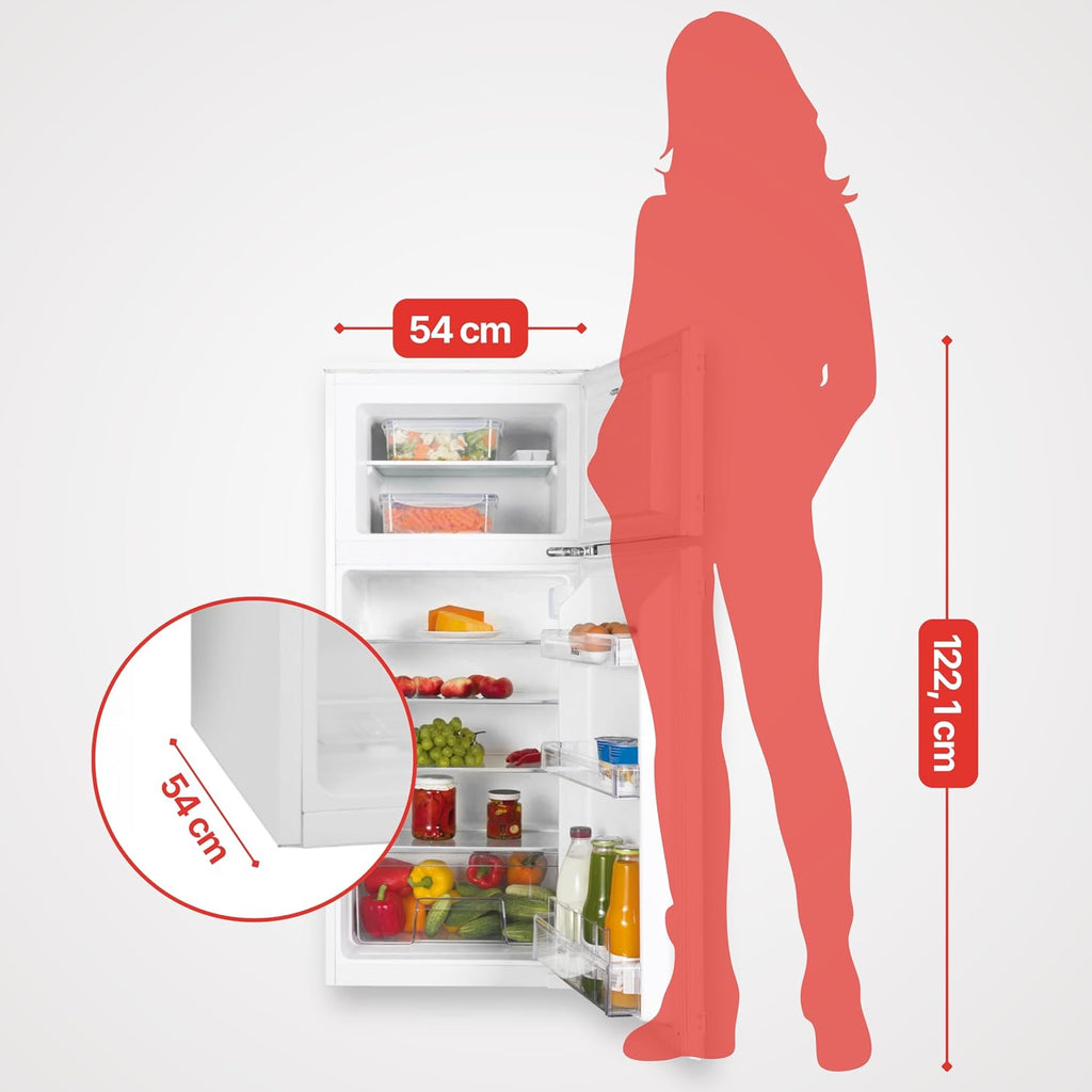 Frigorífico combi integrable Amica de doble puerta con congelador superior para nicho de 122 cm, sistema de puerta deslizante, compresor Inverter, control electrónico, alarma de puerta abierta
