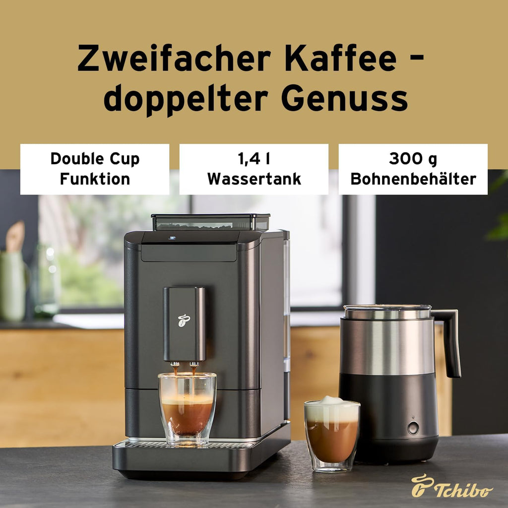 Cafetera superautomática Tchibo Esperto2 Caffè con función para 2 tazas para Caffè Crema y Espresso, Granite Black - INCLUYE set de degustación de café GRATIS