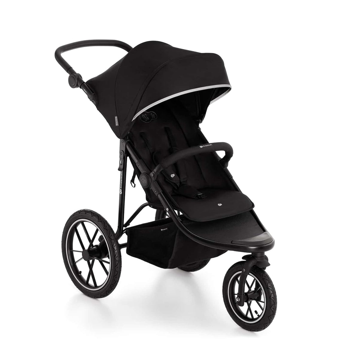 Kinderkraft HELSI 2 Silla de paseo hasta 27 kg, cochecito desde el nacimiento, silla de paseo para correr con grandes ruedas neumáticas, función de reclinado, asa parental ajustable, plegable, cesta debajo del asiento, negro
