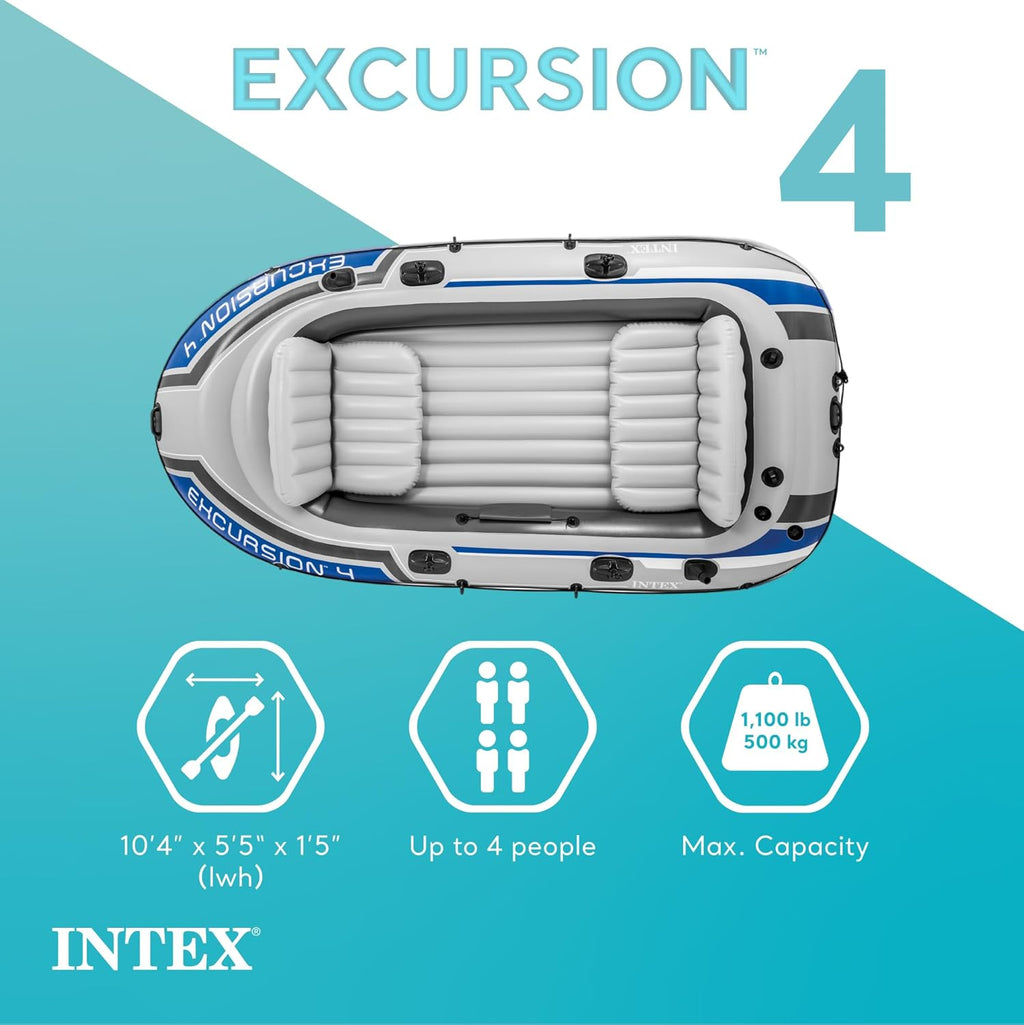 Bote inflable Intex Excursion 4 para 4 personas con remos de aluminio y bomba de aire de alto rendimiento