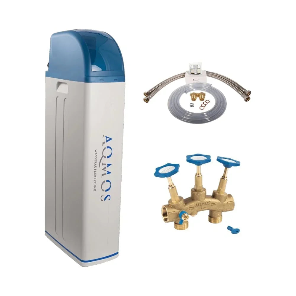 Sistema de descalcificación de agua AQMOS R2D272 incl. kit de conexión y bloque de montaje para hogares de hasta 7 personas, descalcificador antical