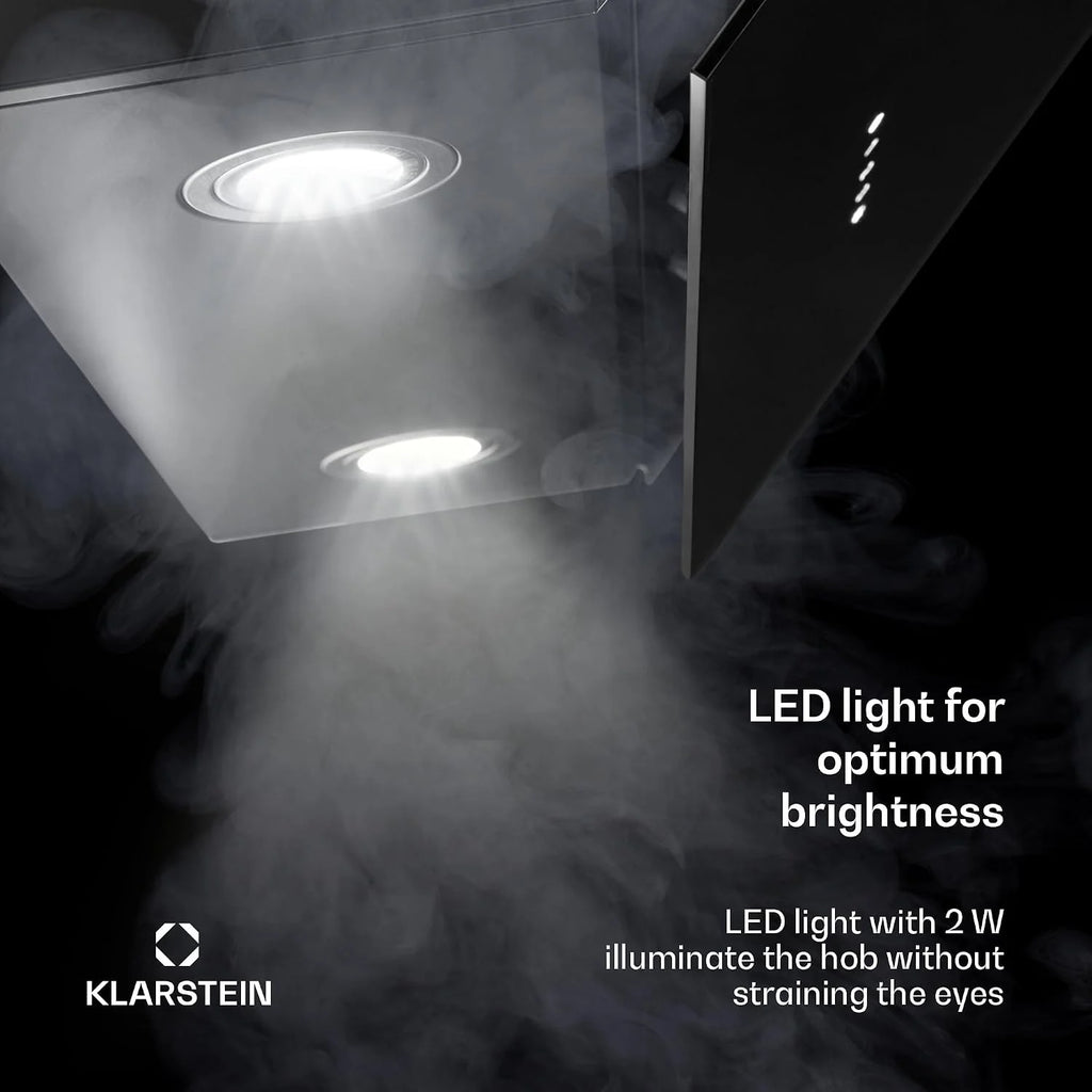 KLARSTEIN Alina Okap kuchenny 70 cm, okap ścienny, 540 m³/h, klasa A, okap LED, 3 poziomy, ekran dotykowy, 63 dB czarny, recyrkulacja i wydech