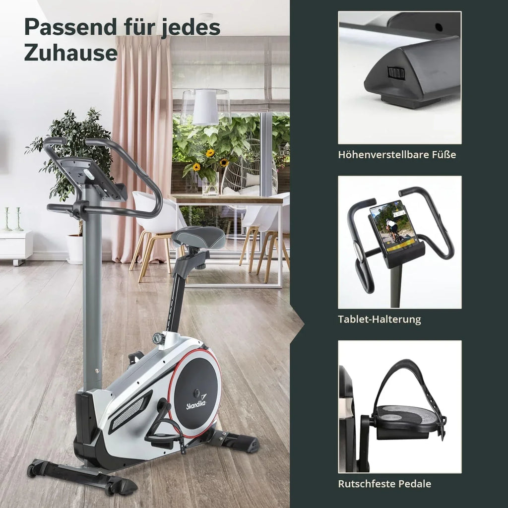 Bicicleta estática ergométrica Morpheus, sistema de freno magnético, 12 kg de masa de inercia, 32 niveles, 24 programas, compatible con la aplicación Kinomap, 150 kg, 144x56x103 cm