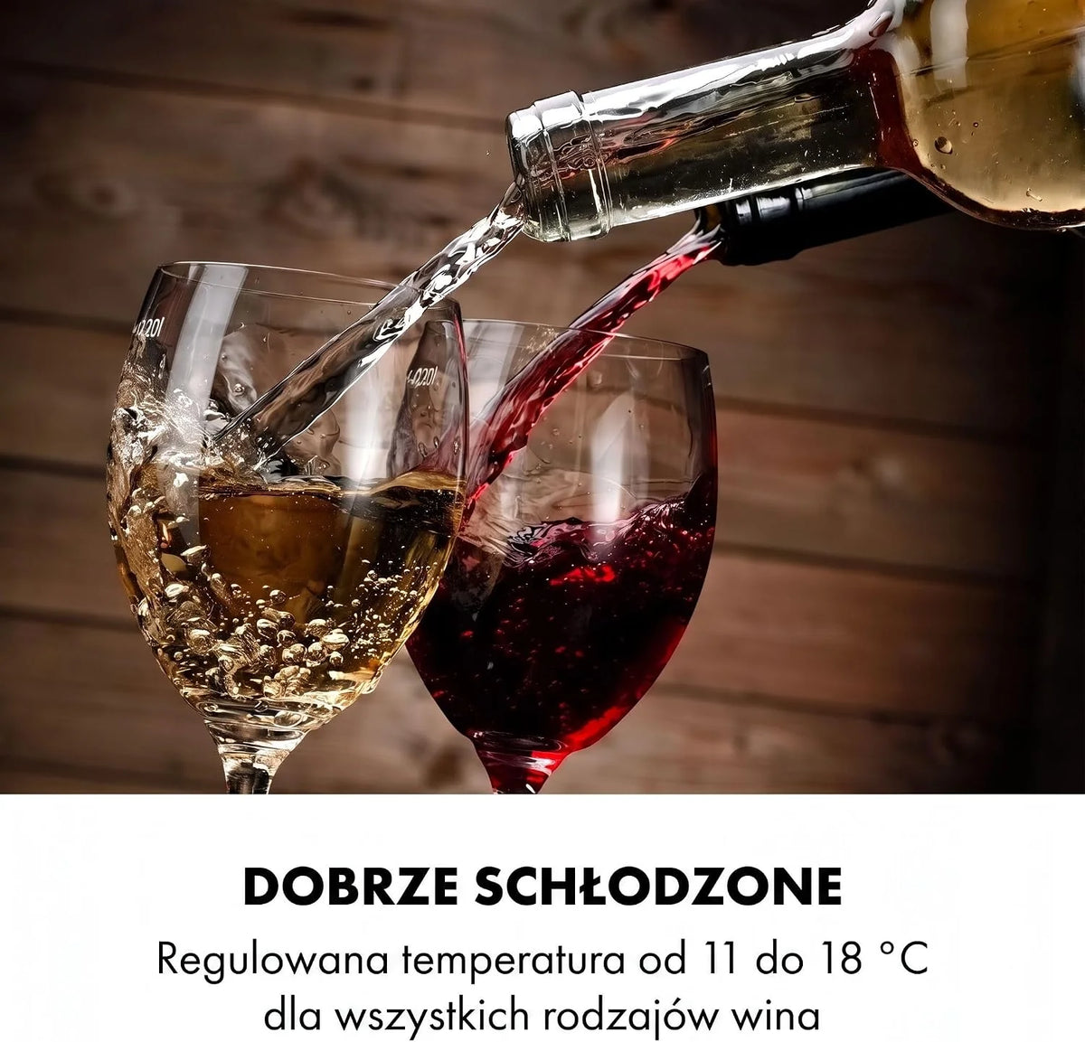 Klarstein Chłodziarka do wina, Wąska lodówka na napoje, 1 strefa, lodówka ze szklanymi drzwiami, Wolnostojące chłodziarki, Mała chłodziarka do wina, Ochrona UV, 11-18°C, 8 butelek