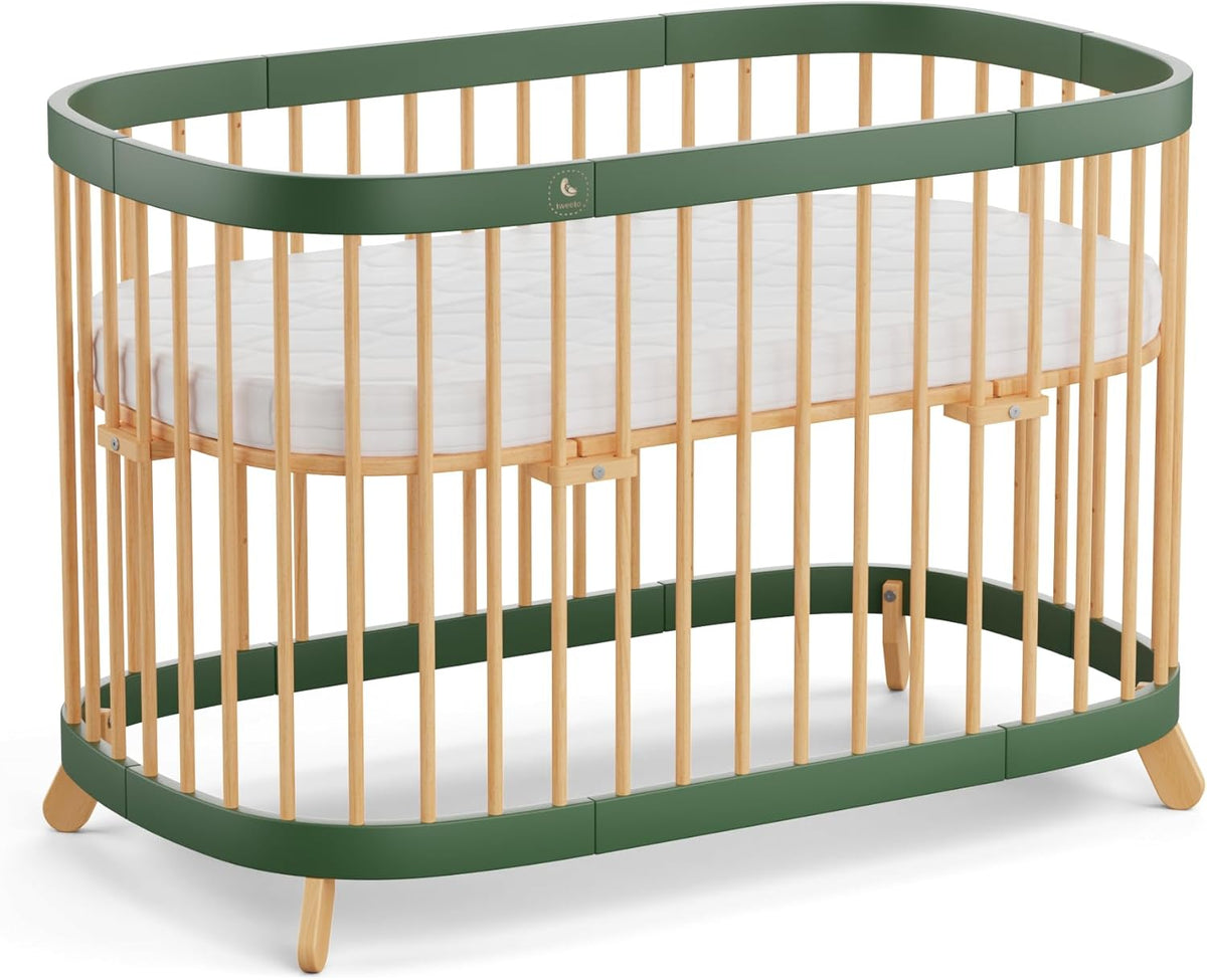 Cuna 7 en 1 tweeto®: cuna de madera evolutiva | cuna de colecho y cuna de barrotes de altura regulable | convertible en cama infantil y parque de juegos (haya natural)