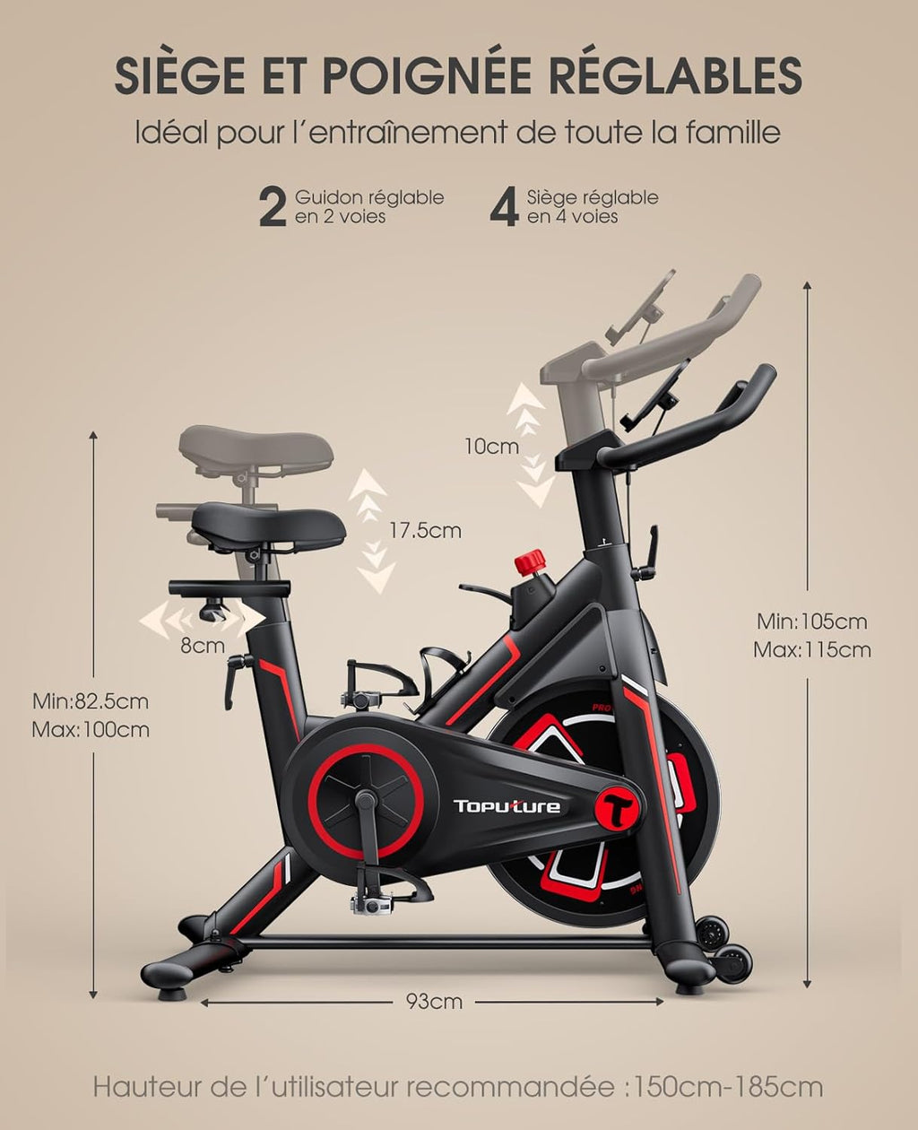 TOPUTURE Bicicleta estática conectada con App, bicicleta estática con 100 niveles de resistencia magnética, silenciosa, ergómetro LCD, bicicleta de ejercicio cardiovascular, personalice su deporte en casa, capacidad 150 kg
