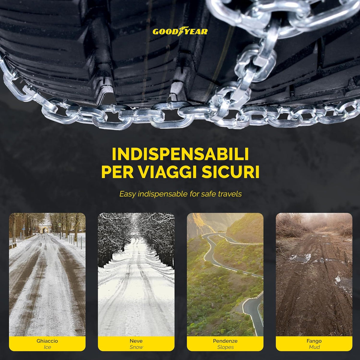 Goodyear 77935 Cadenas de nieve de 12 mm, Tamaño 245, Adecuadas para SUV, vehículos utilitarios, 4x4, Homologación TUV y ÖNORM