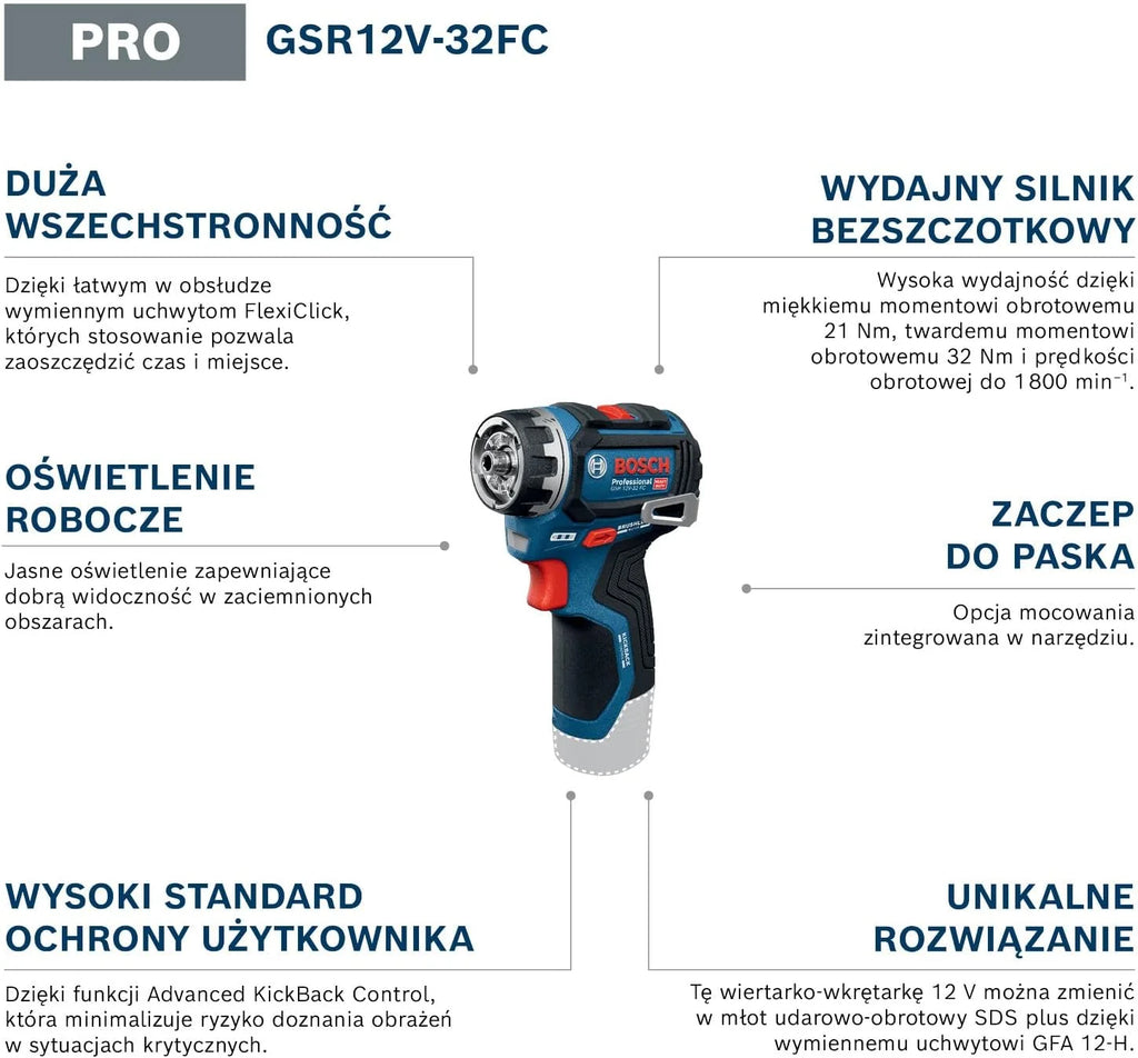 Bosch PRO 12V System Wiertarko-wkrętarka akumulatorowa GSR12V-32FC