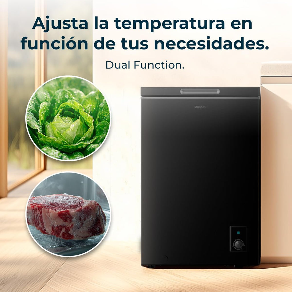 Congelador Arcón Cecotec Negro 99 L Bolero CoolMarket Chest 99 Black E. Congelador, 83,5 cm de altura y 54,5 cm de anchura, convertible en frigorífico, clase energética E, congelación rápida (Fast Freezing)