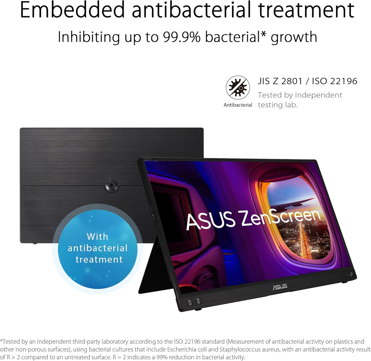 ASUS ZenScreen MB16ACV - Monitor portátil de 15.6" FHD - Teletrabajo o gaming - Alimentación y visualización mediante USB-C o USB-A - Panel IPS - 1920x1080 - Tratamiento antibacteriano - Sin parpadeo (Flicker-free) - Para portátil
