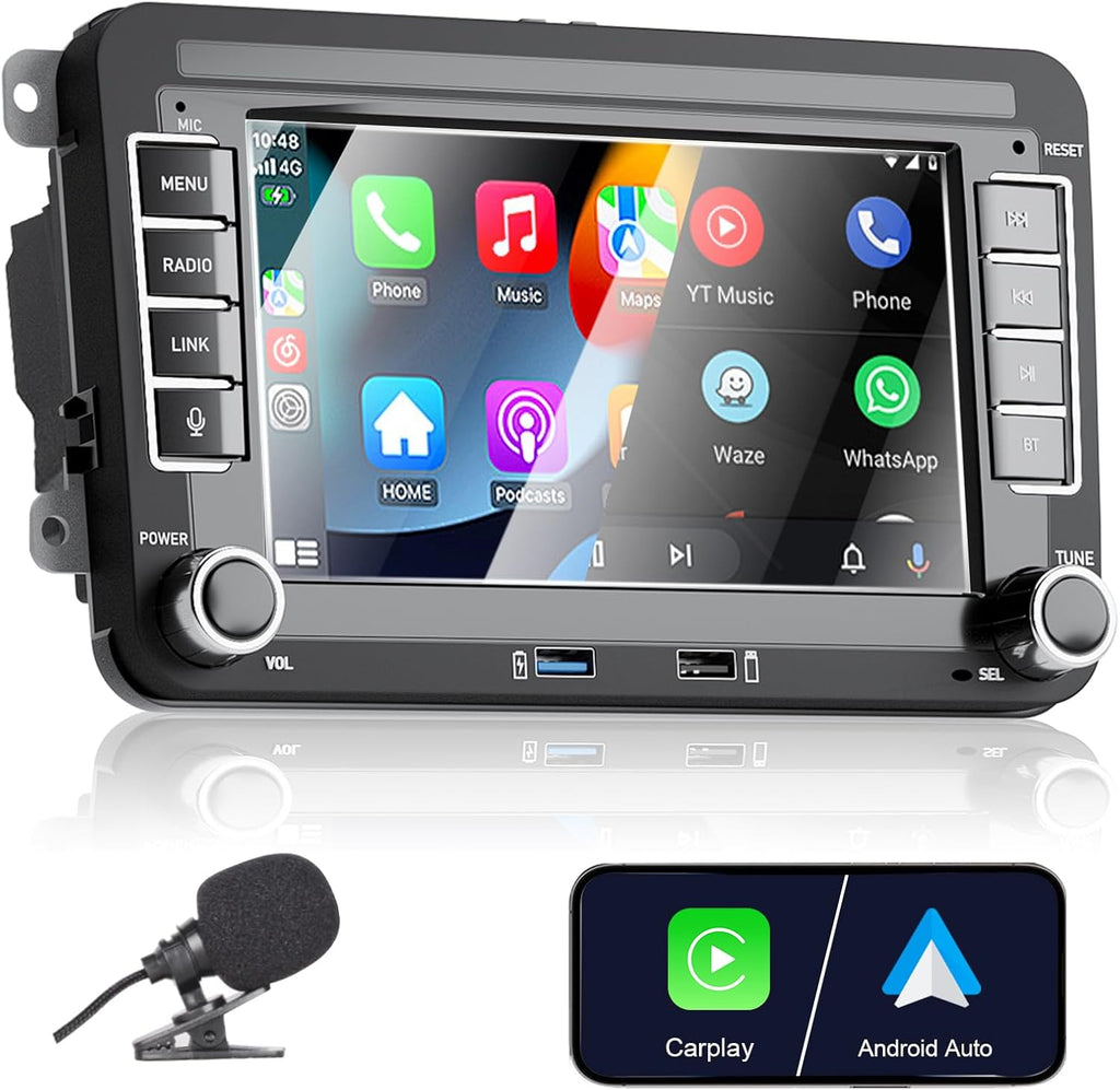 Autorradio Apple CarPlay para VW Golf 5 6 Polo T5 Tiguan Skoda Passat Jetta Caddy B6 B7 Touran Android Auto, pantalla táctil de 7 pulgadas Radio VW con Bluetooth/FM/AM/USB/RDS