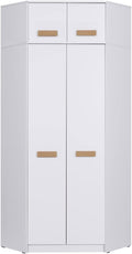 Marmex Grant G8+G15 - Armario esquinero 91x235x91 cm, estantería - armario esquinero con barras para ropa y estantes para habitación juvenil, dormitorio - armario rinconero - blanco + roble Riviera