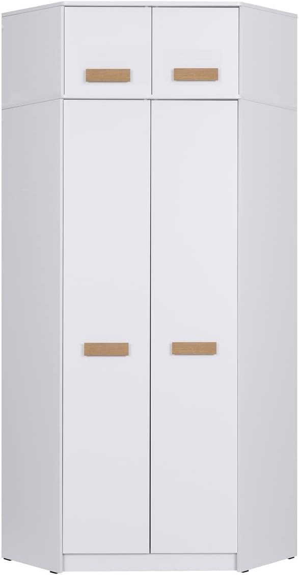 Marmex Grant G8+G15 - Armario esquinero 91x235x91 cm, estantería - armario esquinero con barras para ropa y estantes para habitación juvenil, dormitorio - armario rinconero - blanco + roble Riviera