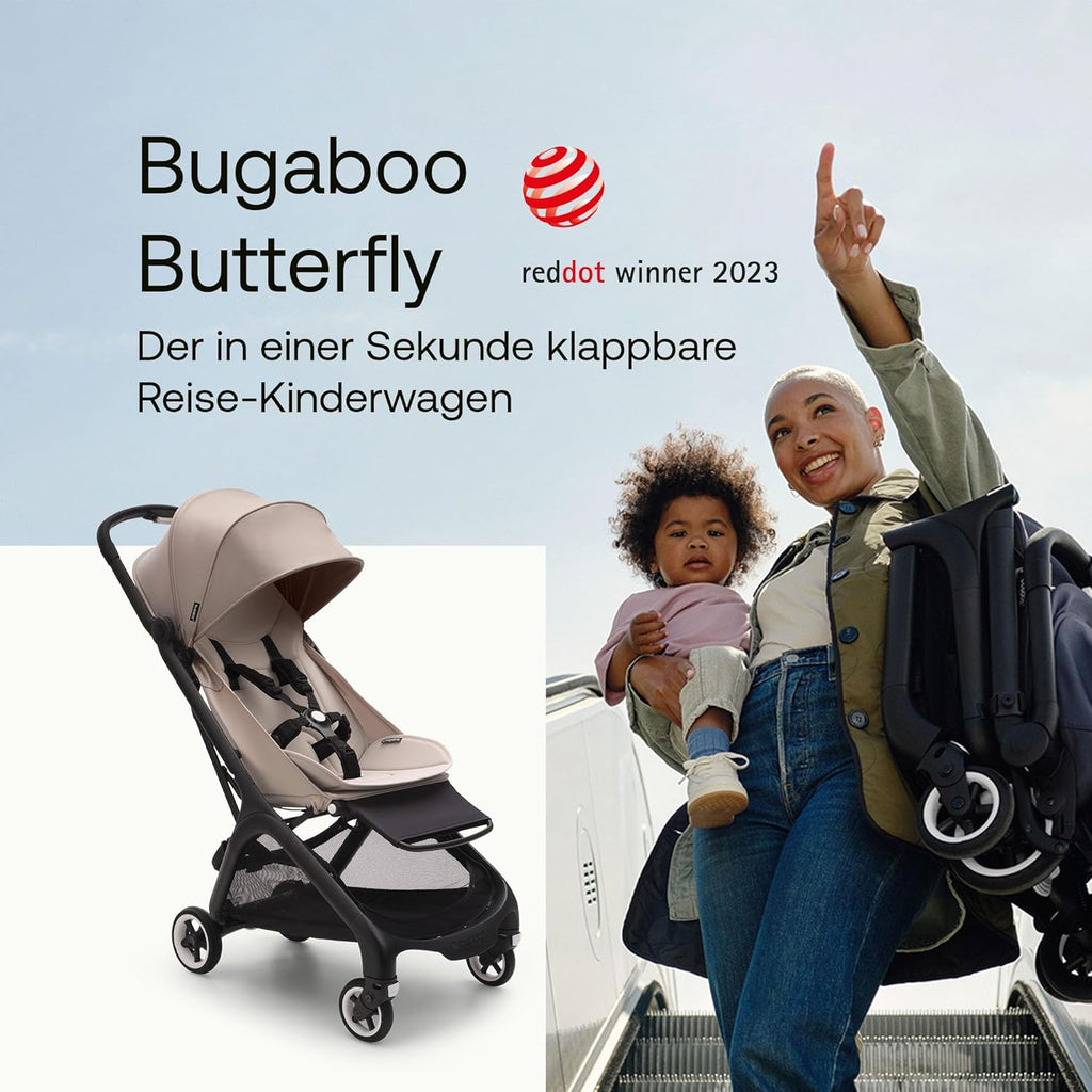 Cochecito de viaje ultracompacto Bugaboo Butterfly, pequeño y ligero, plegable con una sola mano y fácil de maniobrar, cochecito urbano ergonómico para bebés a partir de 6 meses, con mucho espacio de almacenamiento, Stormy Blue