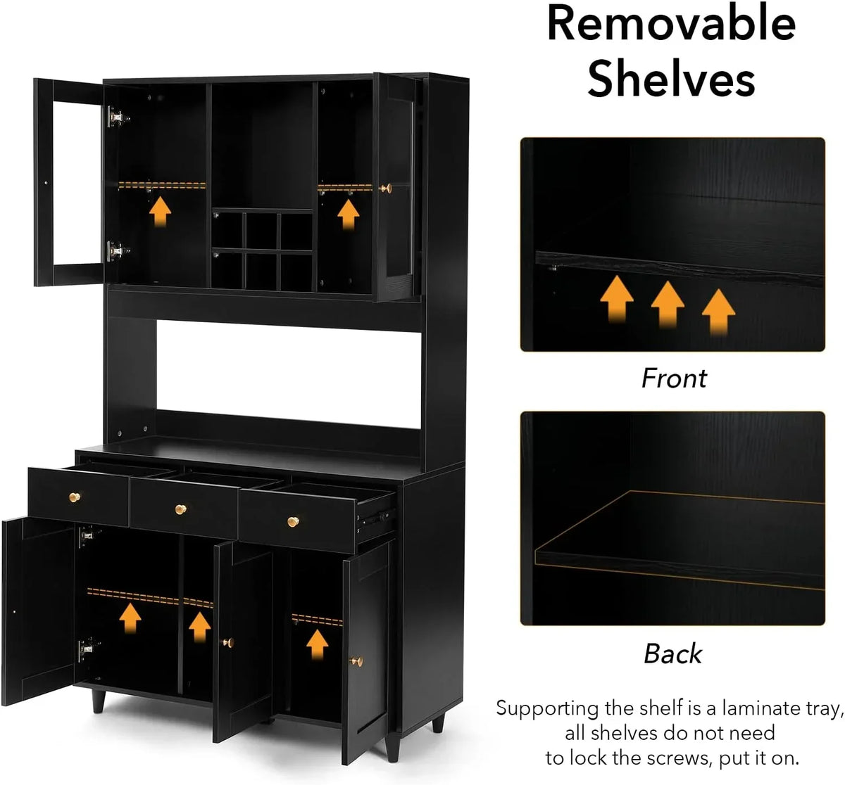 VOWNER Armario Aparador de Cocina/Buffet, 100L x 38An x 181Al cm, Mueble Auxiliar de Almacenaje, 5 Puertas y 5 Estantes Ajustables, Blanco