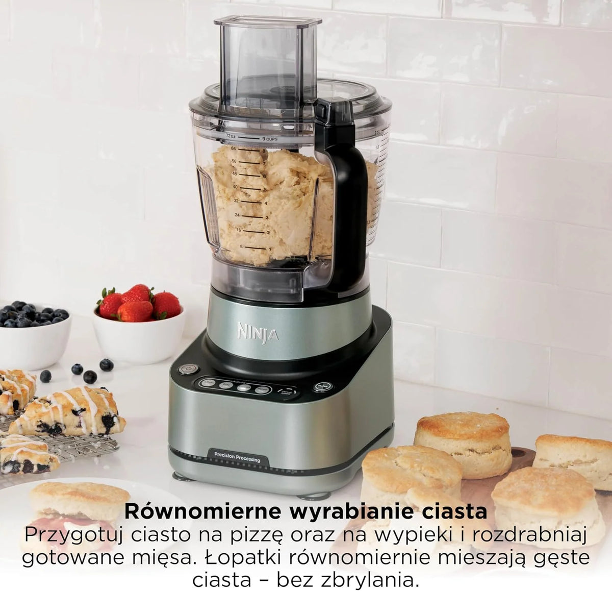 Ninja PrecisionPro robot kuchenny 2,1 l, 4 automatyczne ustawienia wstępne i ręczne ustawienia, przygotuj ciasto na pizzę i chleb, kroi warzywa i inne części nadające się do mycia w zmywarce, czarny