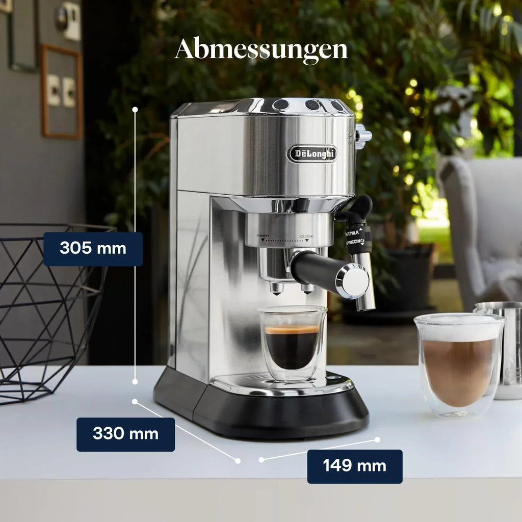 Cafetera espresso De'Longhi EC 685.M Dedica Style 1L – 15 bares, boquilla para espuma de leche, 15 cm, metal