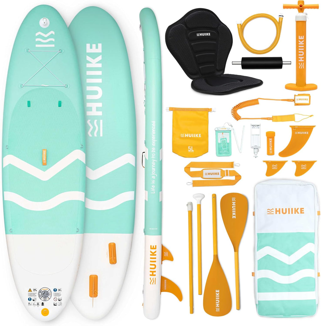 Tabla de paddle surf inflable HUIIKE para adultos con accesorios incluidos, remo, aletas, bomba. Tabla de paddle surf de gran estabilidad y resistencia. 10’ x 33" x 5.9", carga máxima 286 lb