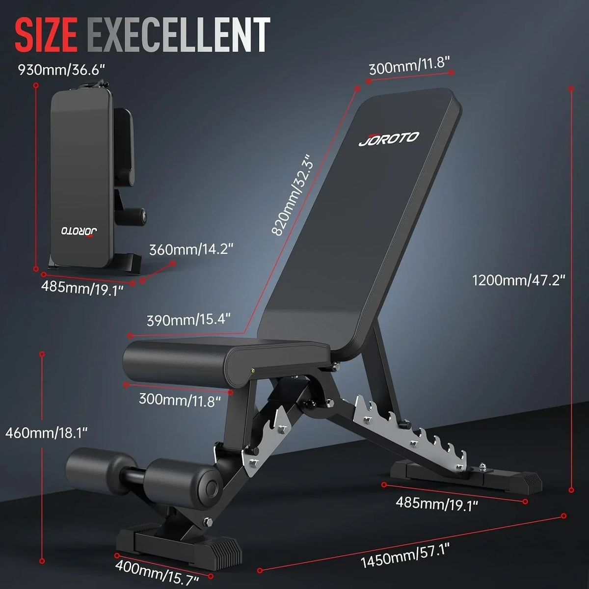 Banco de pesas ajustable MD60, banco de entrenamiento plegable, banco inclinado y plano con estructura de acero, capacidad de carga de 360 kg