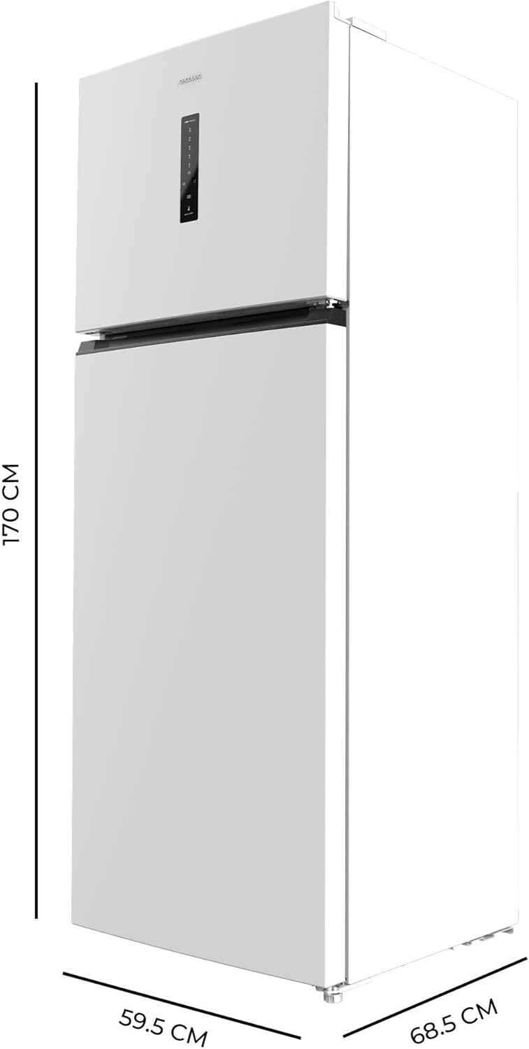 Frigorífico Combi Cecotec Bolero CoolMarket 2D 465 NF White E. Refrigerador 465L, No Frost, pantalla exterior con control electrónico y alarma de apertura