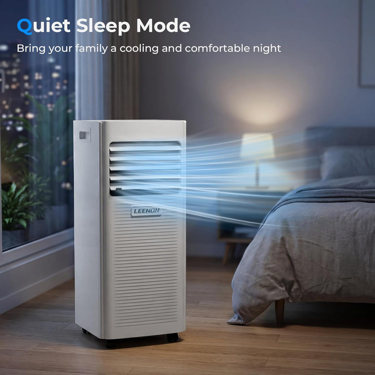 Aire acondicionado portátil LEENON 9000 BTU, 4 en 1: refrigeración, deshumidificación, modo ventilador y modo sueño, climatizador móvil de 2,6 kW con tubo de escape, control remoto/temporizador de 24 h, para habitaciones de hasta 35 m²