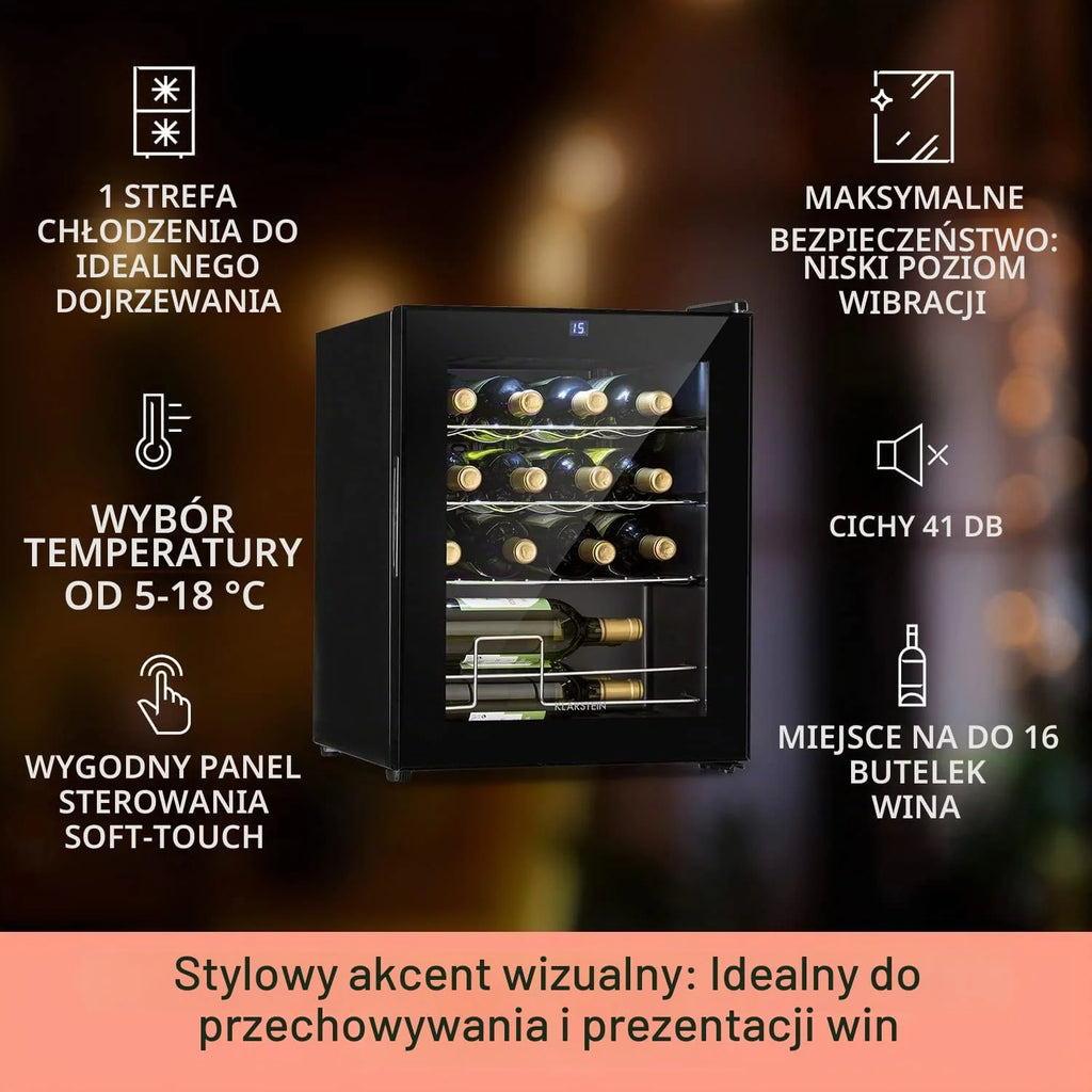Klarstein Shiraz Slim lodówka na wino, klasa efektywności energetycznej A, 5-8°C, 42 dB, panel sterowania Soft-Touch, oświetlenie LED, wolnostojąca
