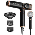 Secador de pelo Faszin con tecnología iónica, motor sin escobillas de 110.000 RPM, secado rápido, silencioso, pantalla LED, accesorios magnéticos, negro