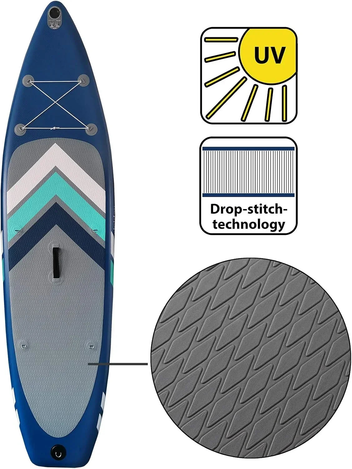 Set de tabla de SUP inflable 305 x 76 x 15 cm tabla de paddle surf hasta 150 kg con remo bomba de aire aletas mochila