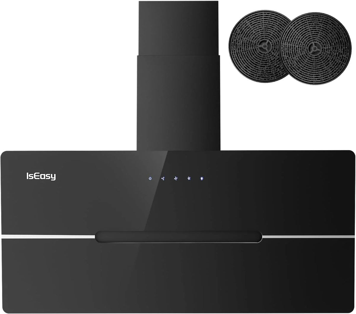 Okap Kuchenny 90 cm, IsEasy Okap Recyrkulacyjny o Wydajności 578 m³/h, 3 Stopnie Prędkości, Tryb Wyciągowy, Hałas Min. 58 dB, Czarny, Klasa Energetyczna A++