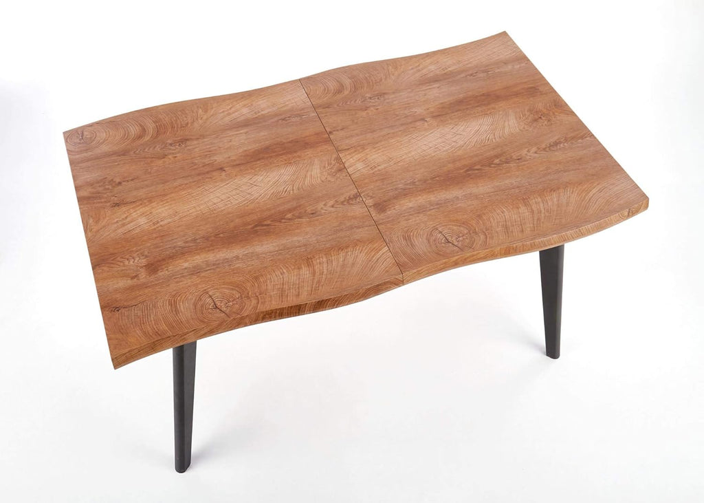 designimpex Mesa de comedor de diseño HAW-222, roble natural, chapa de madera auténtica, borde vivo, madera maciza, extensible de 120 a 180 cm, borde natural, mesa de comedor, mesa de cocina