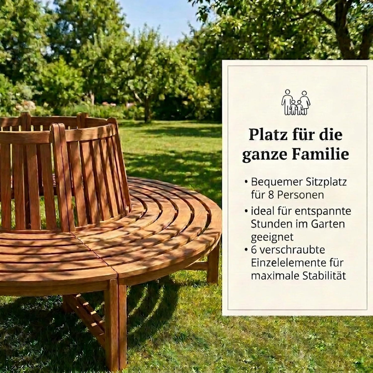 Banco circular premium SAM Timo de 180 cm, banco circular de 360° para árboles de madera maciza de teca, banco de jardín resistente a la intemperie con capacidad para hasta 8 personas, banco circular de madera para jardín y terraza