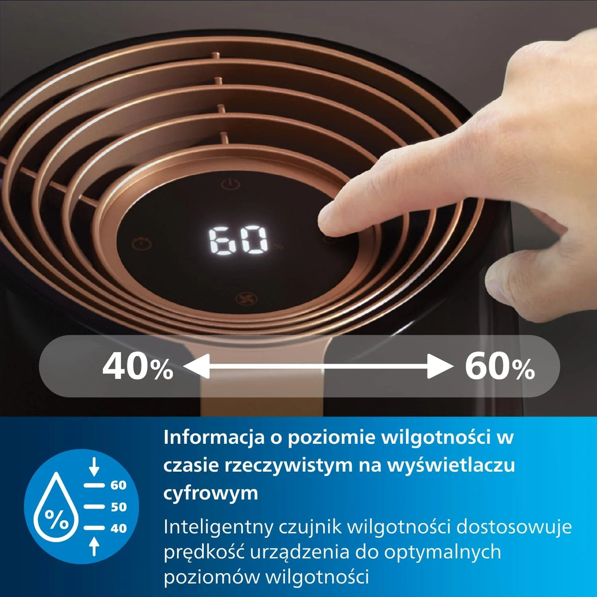 Philips Nawilżacz Ewaporacyjny serii 3000, do 45 m², NanoCloud, 3 l, Czarny