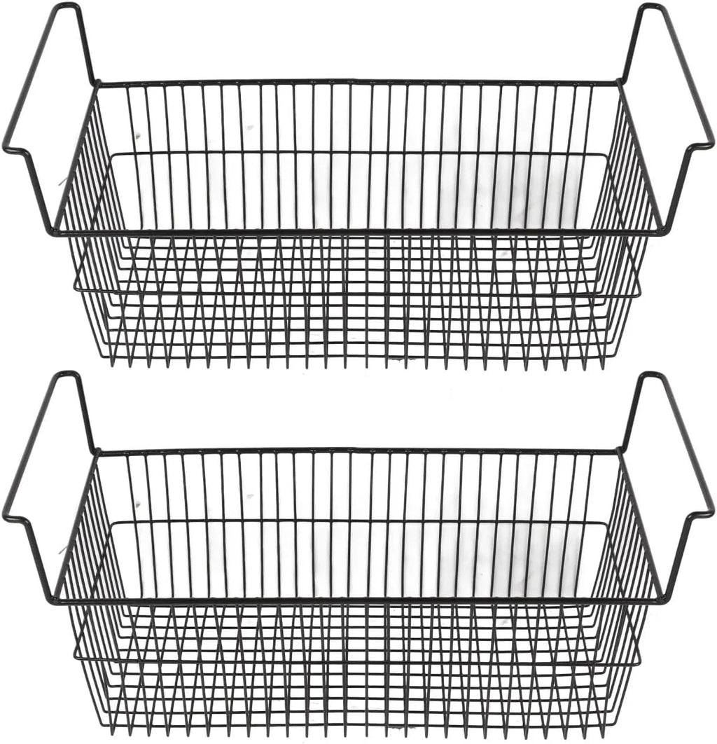 Organizer do zamrażarki skrzyniowej, głęboki kosz, do układania w stos, metalowy drut, czarny, do kuchni, lodówki, spiżarni (dł. 63 cm x szer. 27 cm x wys. 29 cm, uchwyt 9 cm)