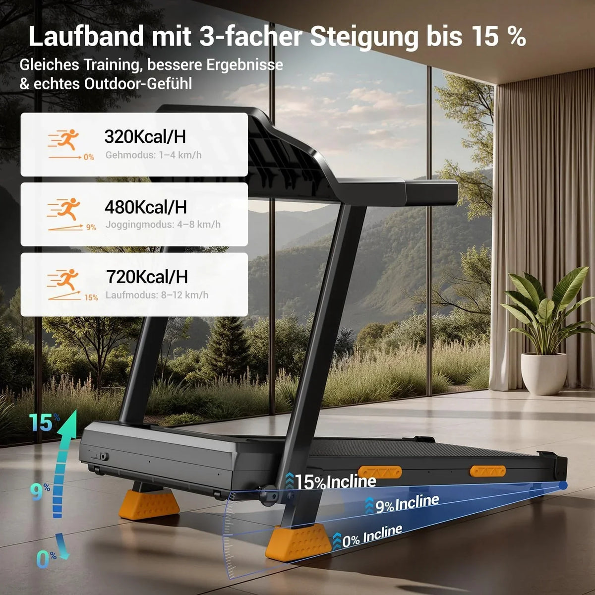 Cinta de correr plegable para casa SF20 con inclinación del 15%, velocidad de 12 km/h, motor de 3,0 CV, pantalla LED y capacidad de carga de 160 kg