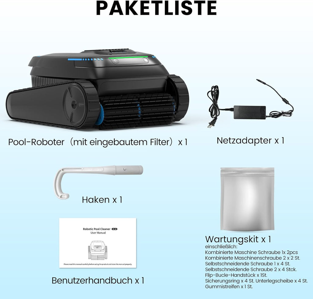 (2026 Nuevo) Robot limpiafondos, aspirador de piscina inalámbrico a batería, robot limpiafondos PC10 para suelo, paredes y línea de flotación, potencia de succión de 18927 L/h, navegación inteligente, limpiafondos para piscinas elevadas de hasta 170 m²