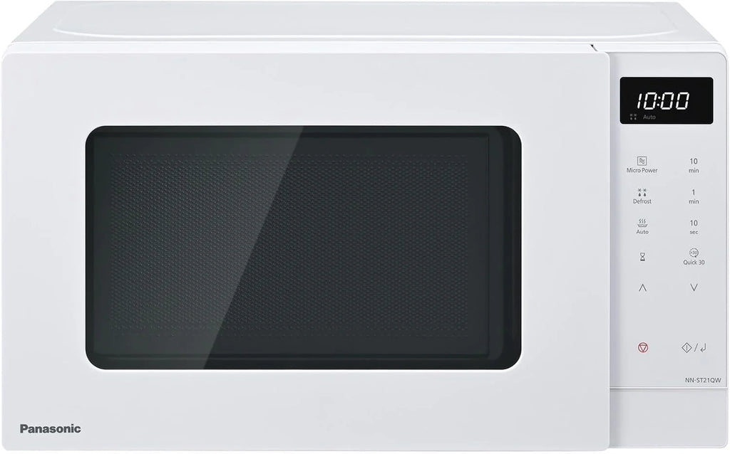 Panasonic NN-ST21QWEPG Tylko kuchenka mikrofalowa 20 l ze szklanym naczyniem, 800 W, automatyczne rozmrażanie, 11 programów automatycznych, wyświetlacz LED, 5 ustawień zasilania, cyfrowy timer, biały