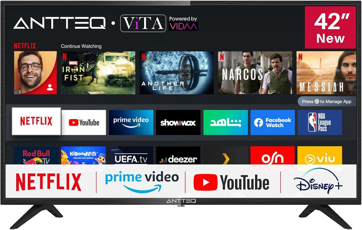 Televisor AV42F3 de 42 pulgadas (106 cm) Full HD Smart TV con triple sintonizador HD (DVB-C/-S2/-T2), App Store, Netflix, Prime Video, Rakuten TV, DAZN, YouTube, y mucho más, WiFi, modo hotel