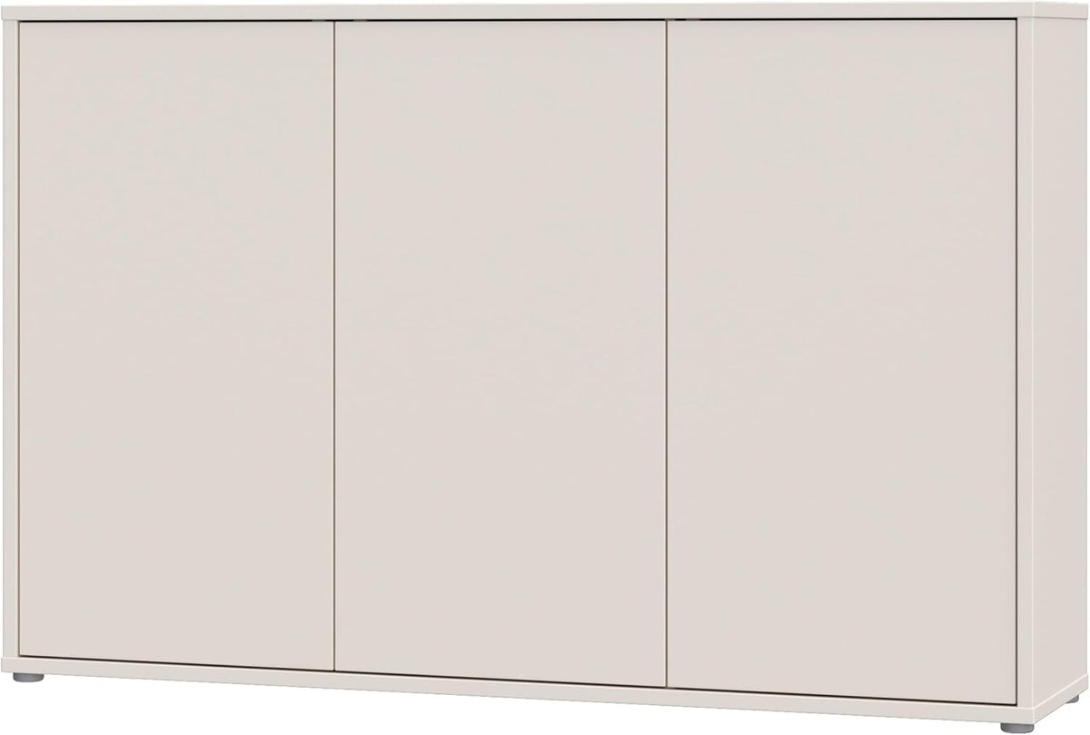 Cómoda Forte Alice Springs 150 155, aparador grande con 3 puertas de armario, pasillo, salón, dormitorio, madera de ingeniería, beige cachemira, 154,2 cm de ancho x 99,1 cm de alto x 34,9 cm de profundidad