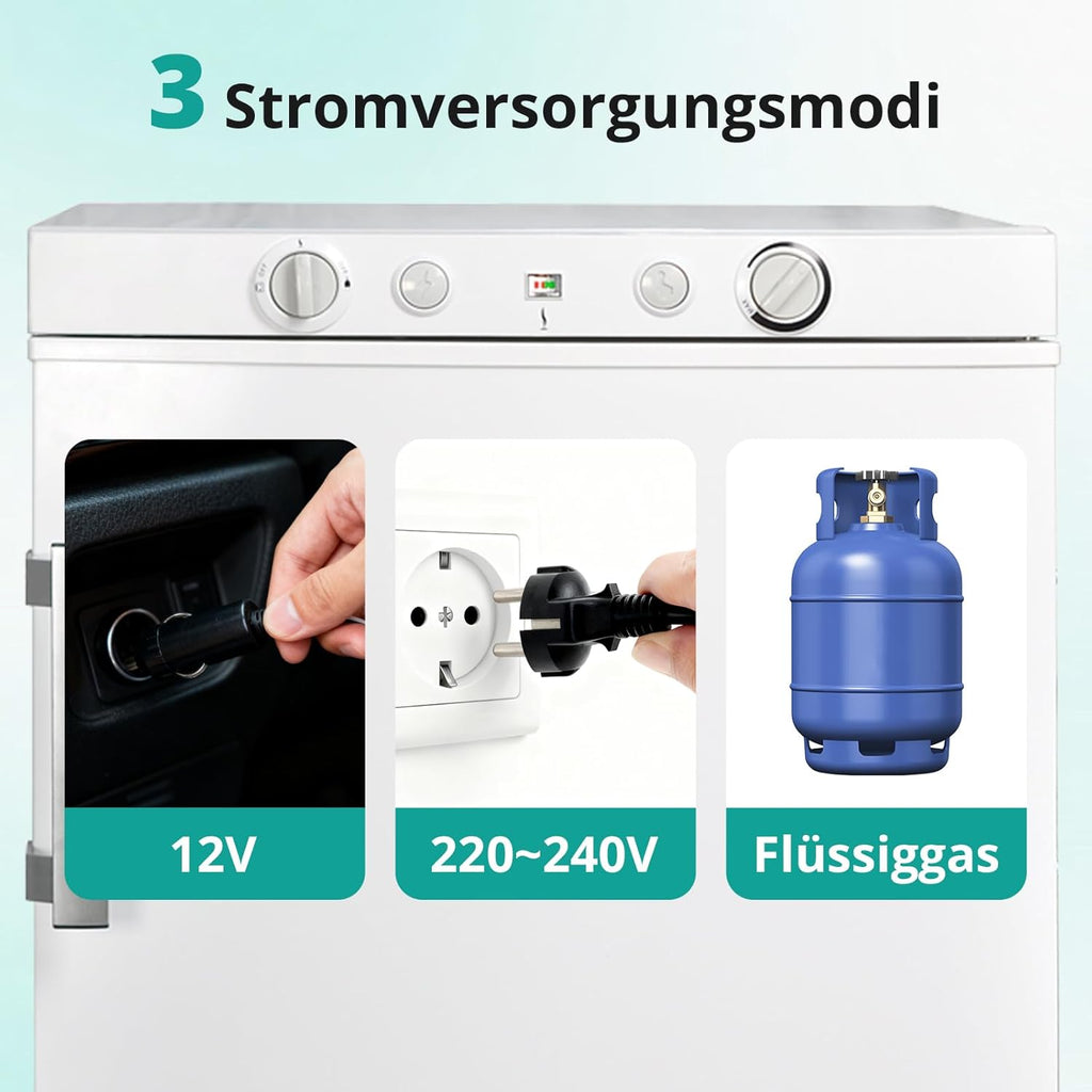 SMETA Refrigerador con congelador a gas 12V/230V/Gas, nevera con compartimento congelador de 100L, refrigerador combinado silencioso para camping, hogar, caravana, garaje, casa rural, autocaravana, blanco