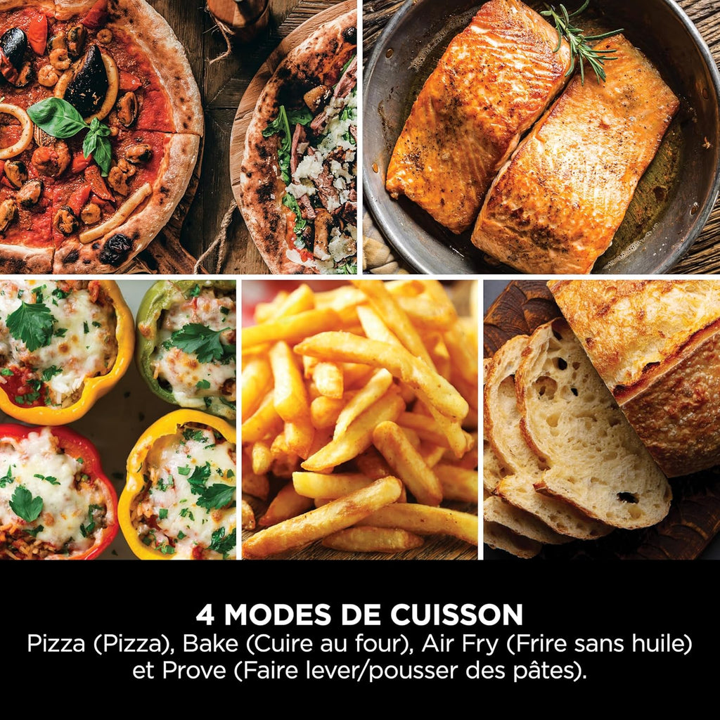 Ninja Woodfire Horno para pizza y freidora de aire eléctrica para exteriores, con 4 funciones: Pizza, Freír sin aceite, Hornear, Fermentar, Incluye piedra, pala, bandeja, cesta para freír, Gris MO201EU