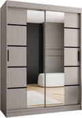 Kryspol - Armario de puertas correderas - Armario con espejo - Armario de 150 cm de ancho x 200 cm (alto) x 62 cm (fondo), 2 puertas, tablero de muebles laminado, armario de puertas correderas Rubino V4 150, color cachemira