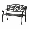 Banco de jardín negro de aluminio y hierro fundido con patrón floral