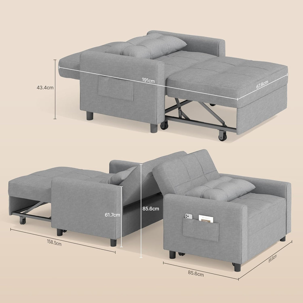 Sillón reclinable Bealife, sillón cama con respaldo ajustable, sillón para televisión, sofá cama plegable, sillón relax para sala de estar, dormitorio (gris claro)