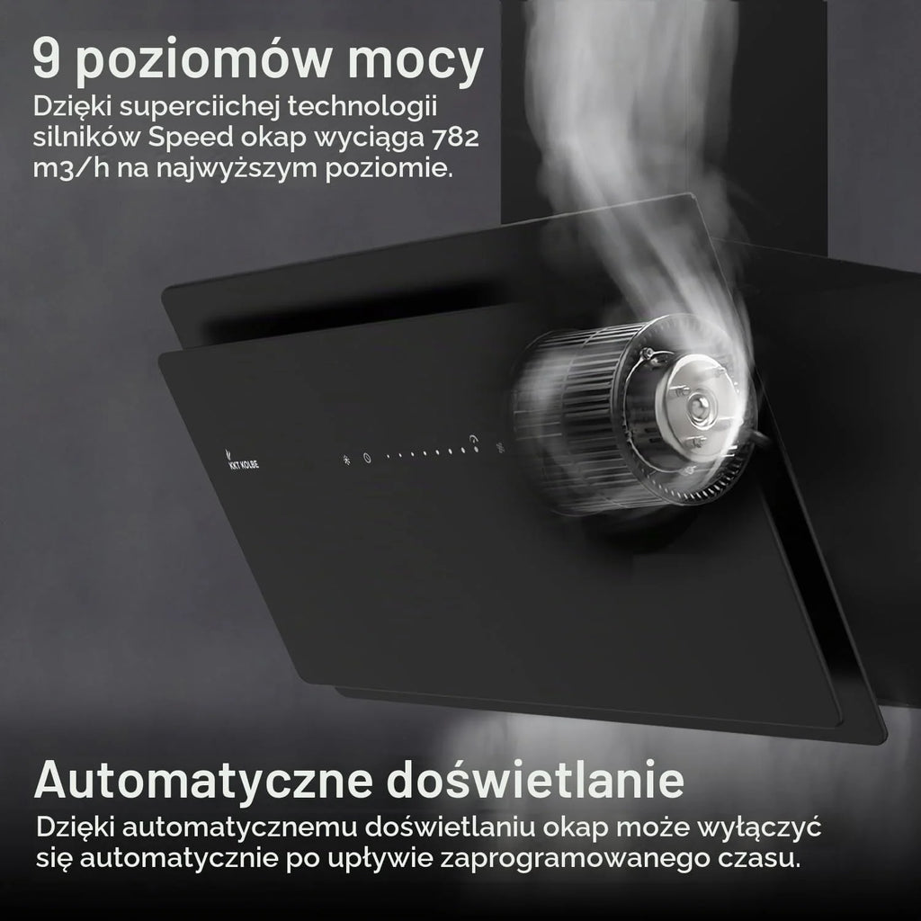 KKT KOLBE A+++ okap kuchenny 80 cm 782 m³/h | obieg powietrza | powietrze wylotowe | bez głowy | okap ścienny | osłona ścienna | czarny | szkło | automatyczny wybieg | SensorTouch | oświetlenie LED |