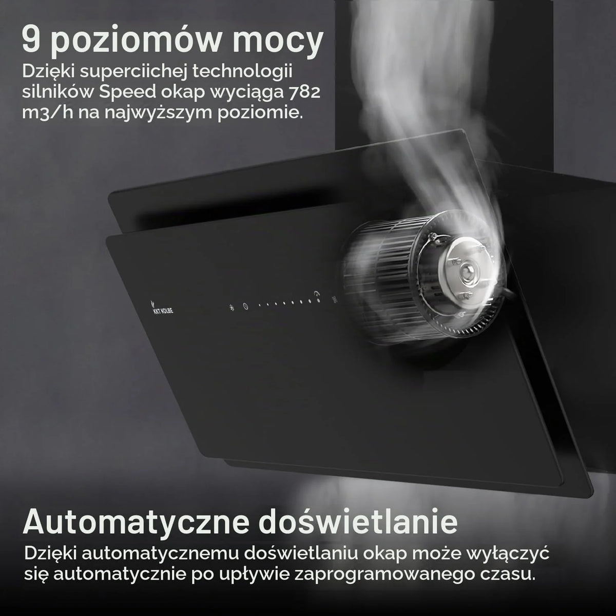 KKT KOLBE A+++ okap kuchenny 80 cm 782 m³/h | obieg powietrza | powietrze wylotowe | bez głowy | okap ścienny | osłona ścienna | czarny | szkło | automatyczny wybieg | SensorTouch | oświetlenie LED |